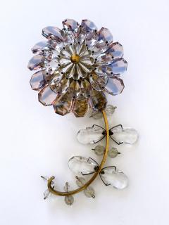  Palwa Amazing Palwa Iridescent Crystal Glass Brass Flower Sconce or Wall Lamp 1960s - 4356965