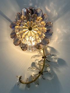 Palwa Amazing Palwa Iridescent Crystal Glass Brass Flower Sconce or Wall Lamp 1960s - 4356966