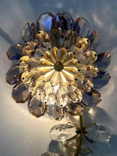  Palwa Amazing Palwa Iridescent Crystal Glass Brass Flower Sconce or Wall Lamp 1960s - 4356967