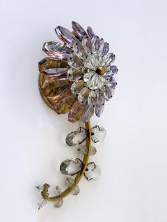  Palwa Amazing Palwa Iridescent Crystal Glass Brass Flower Sconce or Wall Lamp 1960s - 4356969