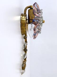  Palwa Amazing Palwa Iridescent Crystal Glass Brass Flower Sconce or Wall Lamp 1960s - 4356971