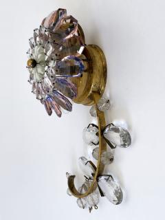  Palwa Amazing Palwa Iridescent Crystal Glass Brass Flower Sconce or Wall Lamp 1960s - 4356972
