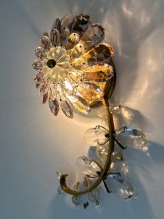  Palwa Amazing Palwa Iridescent Crystal Glass Brass Flower Sconce or Wall Lamp 1960s - 4356973