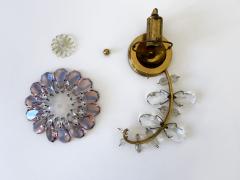  Palwa Amazing Palwa Iridescent Crystal Glass Brass Flower Sconce or Wall Lamp 1960s - 4356974