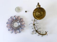  Palwa Amazing Palwa Iridescent Crystal Glass Brass Flower Sconce or Wall Lamp 1960s - 4356975
