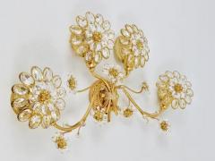  Palwa Big Ernst Palme Flowers Brass Crystals Flower Wall Light Sconce Palwa 1970s - 4054858