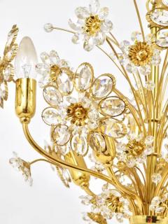  Palwa Ernst Palme Bunch of Flowers Gilt Brass Crystal Chandelier Palwa 1970s - 4054838