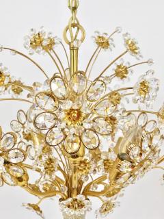  Palwa Ernst Palme Bunch of Flowers Gilt Brass Crystal Chandelier Palwa 1970s - 4054856
