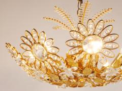  Palwa Ernst Palme Large Palwa Flower Palm Tree Chandelier Gilt Brass Crystals 1970s - 4480405
