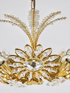  Palwa Ernst Palme Large Palwa Flower Palm Tree Chandelier Gilt Brass Crystals 1970s - 4480426