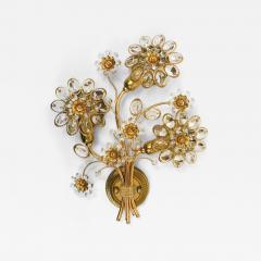  Palwa Ernst Palme Palwa Gilt Brass Crystal Flower Wall Light Sconce Germany 1970s - 4049666