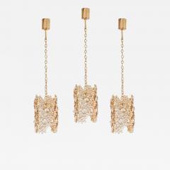  Palwa One of Three Palwa Gilded Brass and Crystal Glass Encrusted Pendant Lamps - 984113
