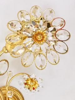  Palwa Pair of Ernst Palme Gilt Brass Crystal Flower Wall Lights Palwa Germany 1970s - 4054824