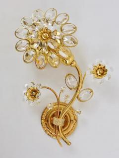  Palwa Pair of Ernst Palme Gilt Brass Crystal Flower Wall Lights Palwa Germany 1970s - 4054827