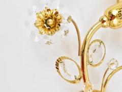  Palwa Pair of Ernst Palme Gilt Brass Crystal Flower Wall Lights Palwa Germany 1970s - 4054848