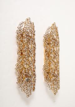  Palwa Pair of Monumental 25 Golden Gilded Brass and Crystal Sconces by Palwa - 4272064