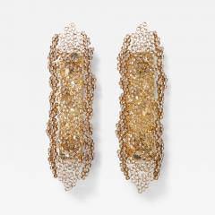  Palwa Pair of Monumental 25 Golden Gilded Brass and Crystal Sconces by Palwa - 4277192