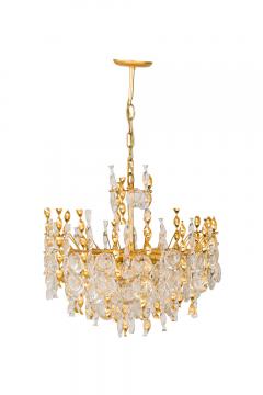 Palwa Palwa Mid Century Continental Brass and Clear Crystal Tendril Chandelier - 4162245