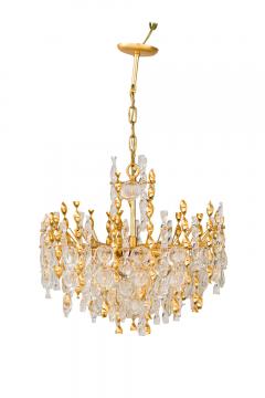  Palwa Palwa Mid Century Continental Brass and Clear Crystal Tendril Chandelier - 4162246