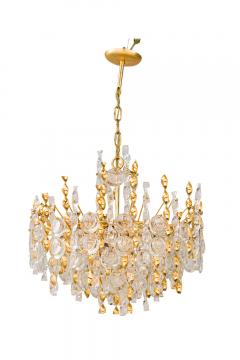  Palwa Palwa Mid Century Continental Brass and Clear Crystal Tendril Chandelier - 4162247