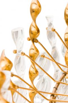  Palwa Palwa Mid Century Continental Brass and Clear Crystal Tendril Chandelier - 4162248