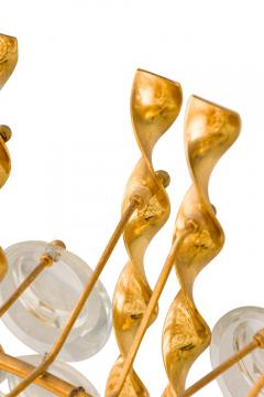  Palwa Palwa Mid Century Continental Brass and Clear Crystal Tendril Chandelier - 4162249