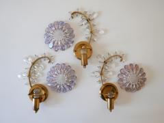  Palwa Set of Three Palwa Iridescent Crystal Glass Brass Flower Sconces or Wall Lamps - 1799446