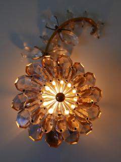  Palwa Set of Three Palwa Iridescent Crystal Glass Brass Flower Sconces or Wall Lamps - 1799451