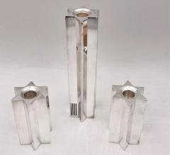  Pampaloni Italian Set of 3 Sterling Silver Star Shaped Candlesticks in Mid Century - 3237762