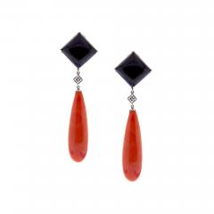  Pampillonia Pampillonia Large Coral and Onyx Drop Earrings - 1012574