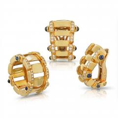  Patek Philippe Co PATEK PHILIPPE 18K YELLOW GOLD SAPPHIRE DIAMOND RING AND EARRINGS JEWELRY SET - 1745365