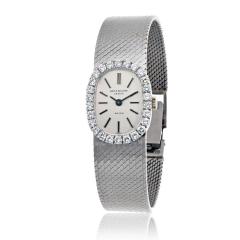 Patek Philippe Co Patek Philippe 18K White Gold Vintage Diamond Bezel Oval Dial Beyer Watch - 4235698