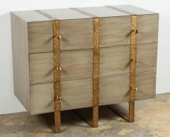  Paul Marra Design Three Drawer Banded Chest in Gray Stained Bleached Oak and Inset Iron Bands - 1335343