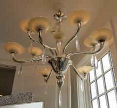  Pauly Co Vintage Italian Murano Incamiciato Blown Two Tiered Ten Arm Chandelier in Silver - 3692670