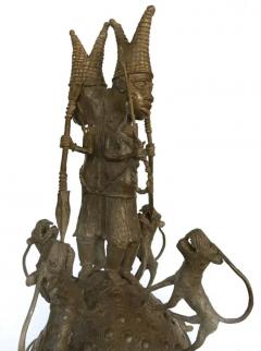  People from Benin Benin Nigeria Bronze Figural Offering Depicting Leopards and Tribesmen - 3549882