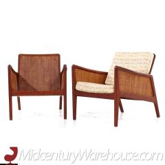  Peter Hvidt Orla M lgaard Nielsen Peter Hvidt and Orla Molgaard Nielsen Teak and Rattan Lounge Chairs Pair - 3694819