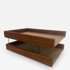  Peter Pepper Products 1970s Modern Two Tier Paper Tray Solid Walnut Wood and Bronze Desk Accessory - 2492942