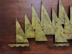  Peter Pepper Products Overscale 1960s Peter Pepper Brass Sail Boats Wall Sculpture on Wood - 4045397