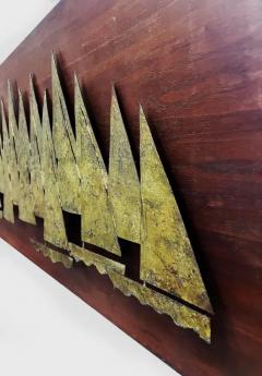  Peter Pepper Products Overscale 1960s Peter Pepper Brass Sail Boats Wall Sculpture on Wood - 4045408