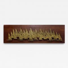  Peter Pepper Products Overscale 1960s Peter Pepper Brass Sail Boats Wall Sculpture on Wood - 4045905