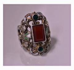  Pforzheim Arts and Crafts Silver Carnelian Enamel Ring probably Pforzheim C 1900 - 387122