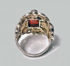  Pforzheim Arts and Crafts Silver Carnelian Enamel Ring probably Pforzheim C 1900 - 387123