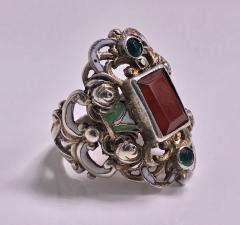  Pforzheim Arts and Crafts Silver Carnelian Enamel Ring probably Pforzheim C 1900 - 387124