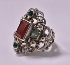  Pforzheim Arts and Crafts Silver Carnelian Enamel Ring probably Pforzheim C 1900 - 387125