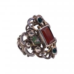  Pforzheim Arts and Crafts Silver Carnelian Enamel Ring probably Pforzheim C 1900 - 387819