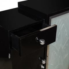  Pierre Gilles Rare Art Deco Black Lacquer Frosted Relief Glass Cabinet Signed Pierre Gilles - 3276527