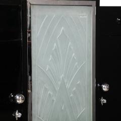 Pierre Gilles Rare Art Deco Black Lacquer Frosted Relief Glass Cabinet Signed Pierre Gilles - 3276532