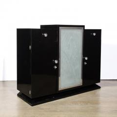  Pierre Gilles Rare Art Deco Black Lacquer Frosted Relief Glass Cabinet Signed Pierre Gilles - 3276609