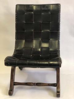  Pierre Lottier French Modern Neoclassical Leather Strap Chair and Ottoman Attr Pierre Lottier - 1746246