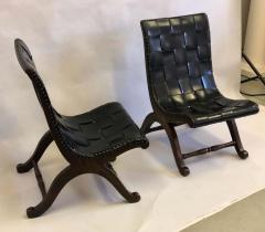  Pierre Lottier Pair of Modern Neoclassical Black Leather Strap Chairs Attributed Pierre Lottier - 1722757